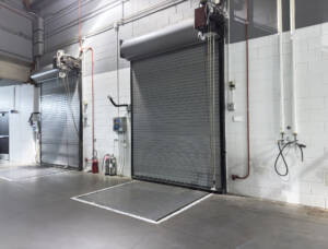 Rolling service doors in loading dock