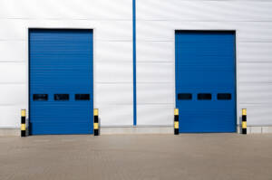 Rolling shutter doors on industrial building